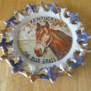 Kentucky The Blue Grass State Horse Ceramic Collectible 8.25” Plate Vintage